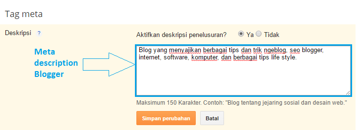 Cara mengoptimalkan meta description di blogger