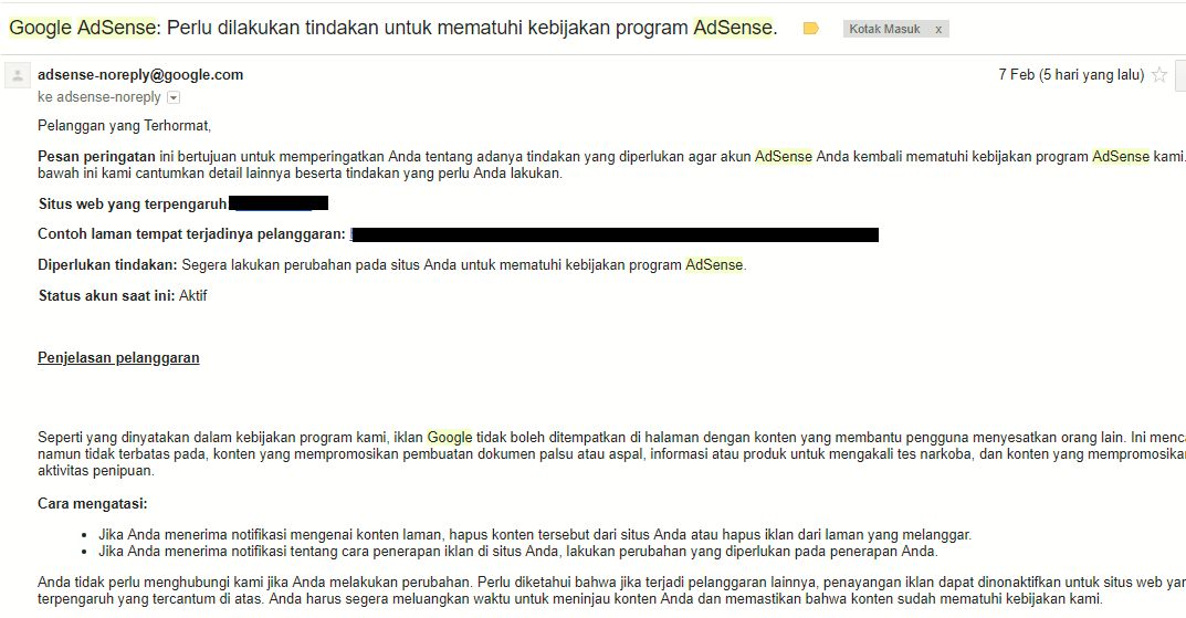 Cara Mengatasi Peringatan Adsense: Konten Menginspirasi Perilaku Tidak Jujur Adsense